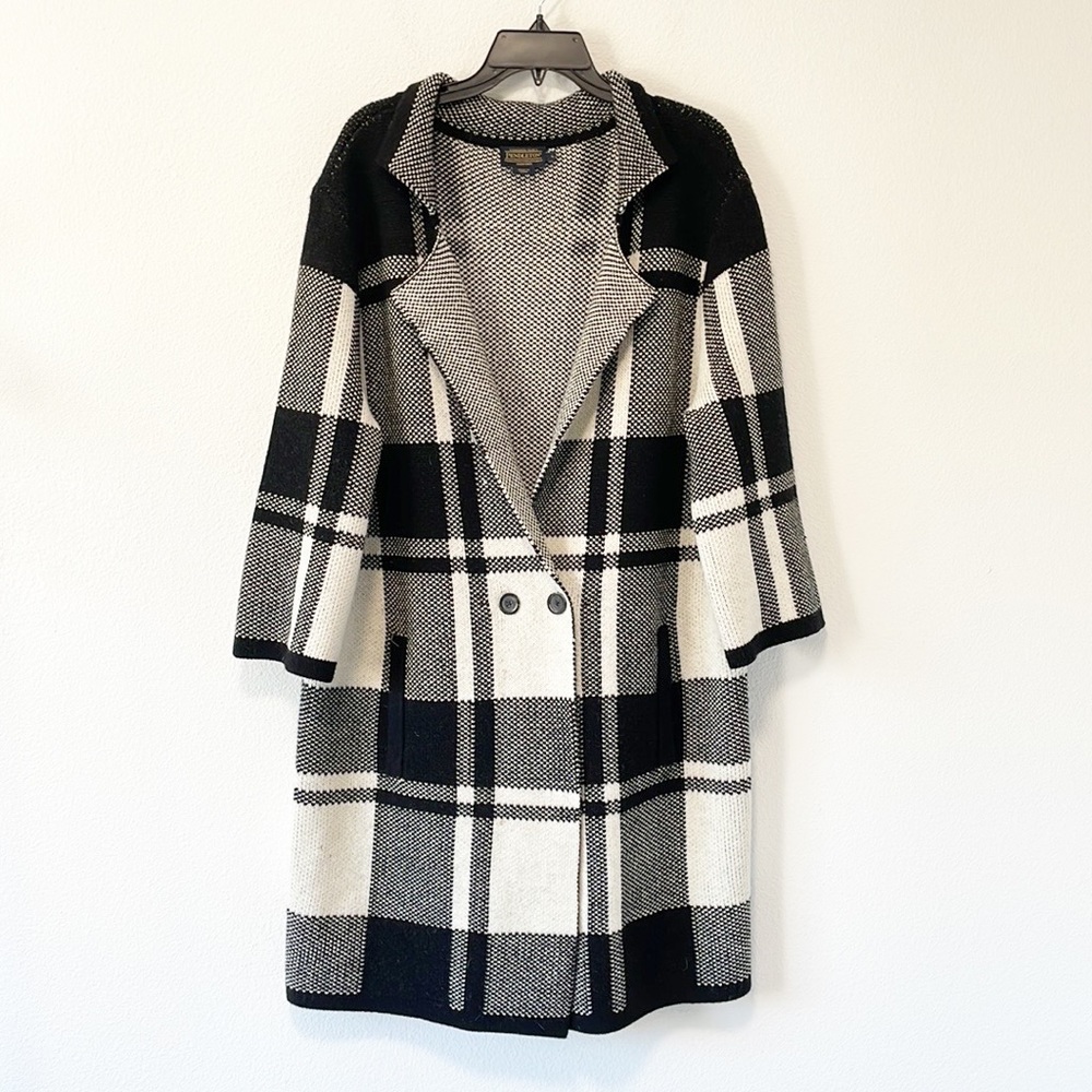 100% Merino Wool Pendleton Block Plaid  Coatigan Sweater Size Large